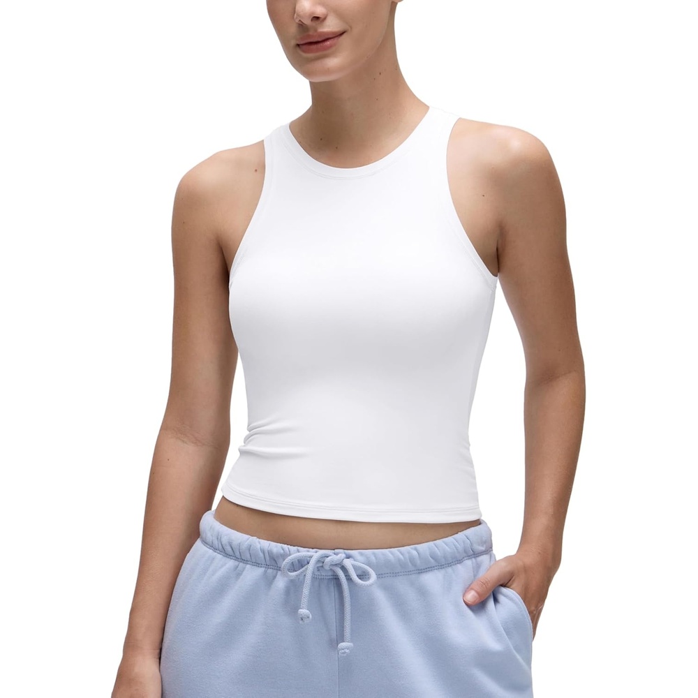 image:imageCRZ YOGA Softembrace High Neck Tank Tops for Women Casual Going Out Soft Double Lined Basic Summer Sleeveless ShirtsWhite
