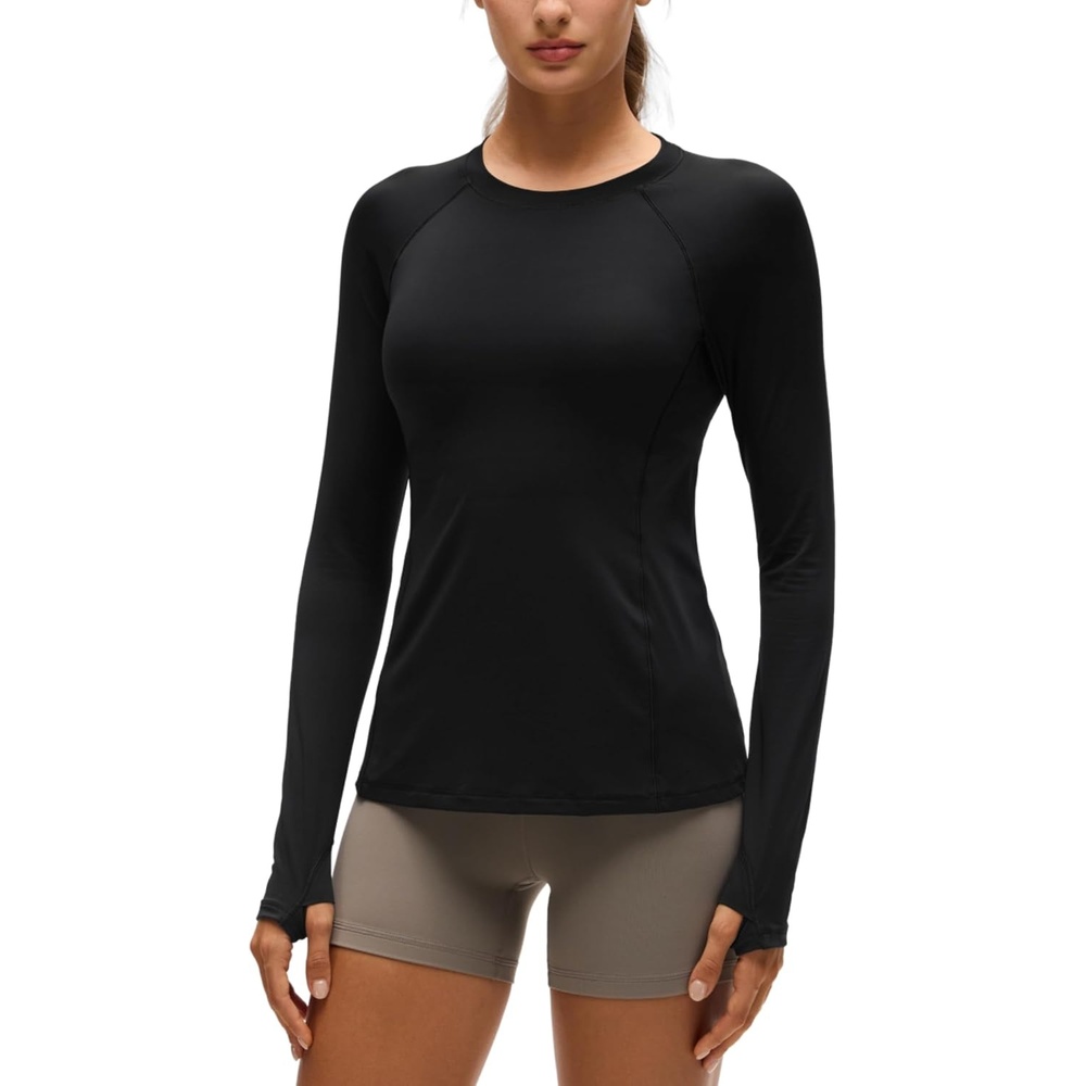 image:imageCRZ YOGA Sun Shirt Long Sleeve for Women UPF 50  Hiking Workout Tops Lightweight Quick Dry Rash Guard with Thumb HoleBlack