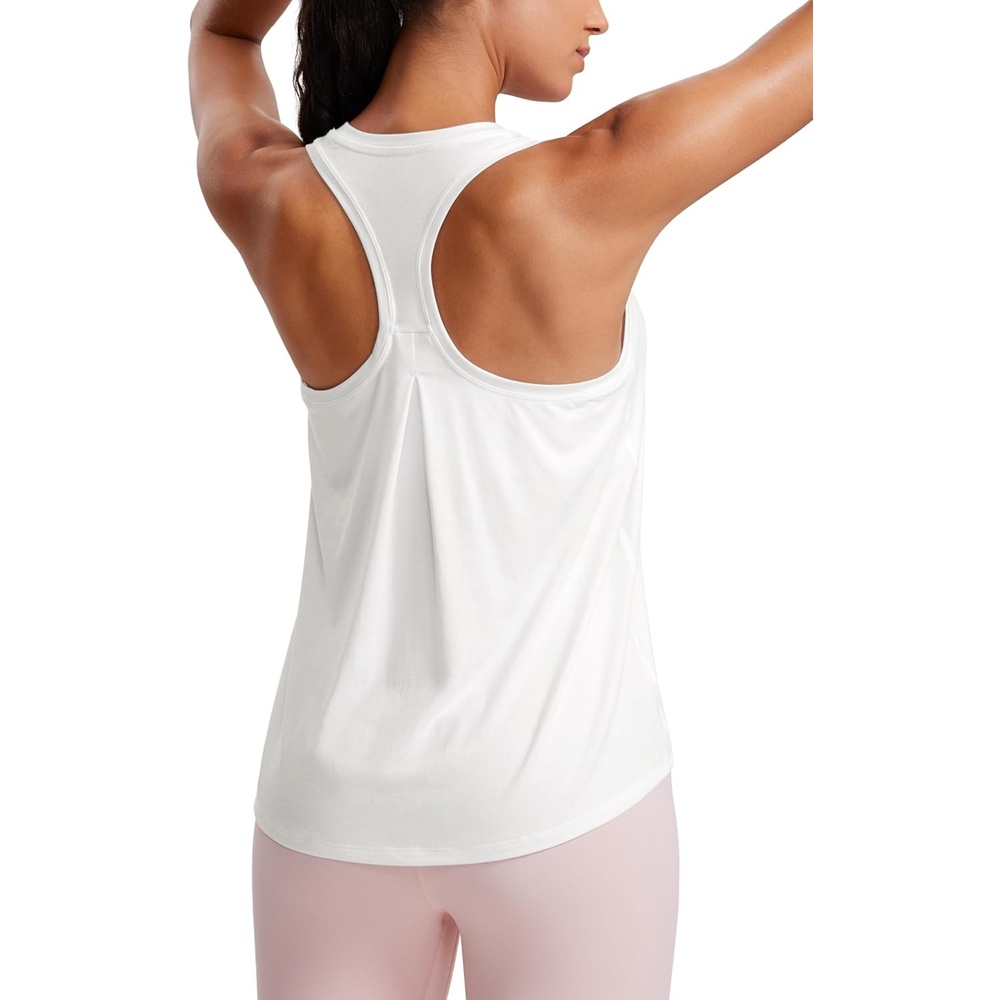 image:imageCRZ YOGA Womens Racerback Yoga Tank Tops High Crewneck Soft Casual Workout Sleeveless Flowy ShirtsWhite
