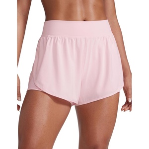 CRZ YOGA 2 in 1 Split Flat Rise Running Shorts for Women 3″ – High Waisted Workout Athletic Gym Tennis with Pocket(Strawberry Pink)