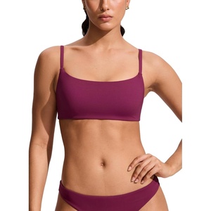 CRZ YOGA A-C Scoop Neck Bikini Tops for Women – Padded Adjustable Bathing Swimsuit Spaghetti Straps Swim Sports Bra(Fuchsia)