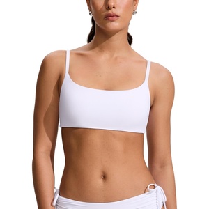 CRZ YOGA A-C Scoop Neck Bikini Tops for Women – Padded Adjustable Bathing Swimsuit Spaghetti Straps Swim Sports Bra(White)