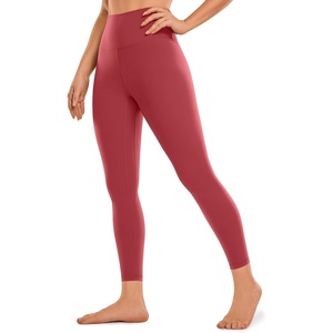 CRZ YOGA Brushed Naked Feeling Workout Leggings 25″ – High Waisted Gym Compression Tummy Control Womens Yoga Pants(Deep Wine)