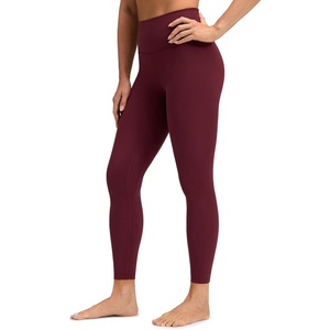 CRZ YOGA Brushed Naked Feeling Workout Leggings 25″ – High Waisted Gym Compression Tummy Control Womens Yoga Pants(Red Merlot)