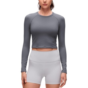 CRZ YOGA Brushed Workout Long Sleeve Shirts for Women – Warm Athletic Running Gym Yoga Tops Breathable Crop Crewneck Tees(Ash Grey)