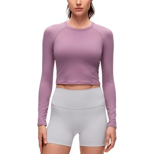 CRZ YOGA Brushed Workout Long Sleeve Shirts for Women – Warm Athletic Running Gym Yoga Tops Breathable Crop Crewneck Tees(Light Lavender)