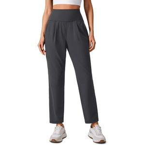 CRZ YOGA Butterlift Ankle Yoga Pants for Women 27″ – 7/8 Tapered Front Pleated for Lounge Travel with Pockets(Mysterious Grey)