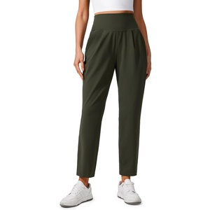 CRZ YOGA Butterlift Ankle Yoga Pants for Women 27″ – 7/8 Tapered Front Pleated for Lounge Travel with Pockets(Olive Green)