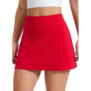 CRZ YOGA Butterlift High Side Slit Golf Skirts for Women – A-line Mini Tennis Casual Skort with Built-in Short Liner(Aurora Red)