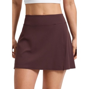 CRZ YOGA Butterlift High Side Slit Golf Skirts for Women – A-line Mini Tennis Casual Skort with Built-in Short Liner(Fudge Brown)