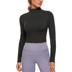 CRZ YOGA Butterluxe Mock Neck Long Sleeve Shirts for Women – Workout Casual Tops Turtleneck Crop Slim Fall Base Layer(Black)