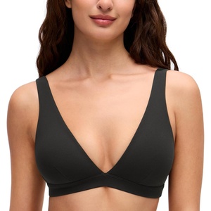 CRZ YOGA Butterluxe Soft Double Lined Deep V Neck Sports Bras for Women – Open Back Yoga Crop Top Casual Non Padded(Black)