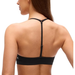 CRZ YOGA Butterluxe Soft Double Lined T-Back Sports Bras for Women – V Neck Adjustable Strap Yoga Crop Top Casual Non Padded(Black)