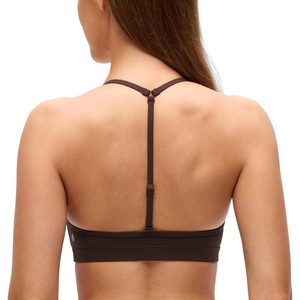 CRZ YOGA Butterluxe Soft Double Lined T-Back Sports Bras for Women – V Neck Adjustable Strap Yoga Crop Top Casual Non Padded(Hot Fudge Brown)