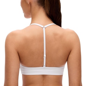 CRZ YOGA Butterluxe Soft Double Lined T-Back Sports Bras for Women – V Neck Adjustable Strap Yoga Crop Top Casual Non Padded(White)