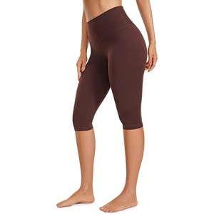 CRZ YOGA Butterluxe Womens Capri Leggings – 14.5″ Knee Length High Waisted Summer Workout Buttery Soft Pants(Taupe)