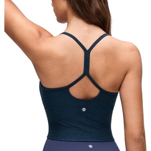CRZ YOGA Cut-Out Y Back Crop Tank Tops for Women – Scoop Neck Spaghetti Strap Racerback Yoga Longline Sports Bra Non Padded(Real Navy)