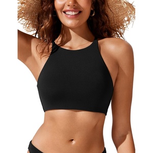 CRZ YOGA High Neck Bikini Tops for Women – Padded Crisscross Tie Back Bathing Suit Swim Bra(Black)