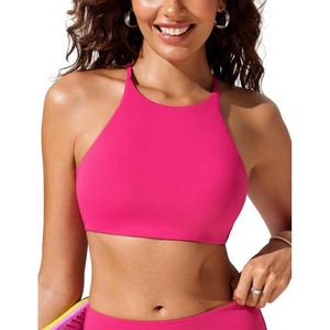 CRZ YOGA High Neck Bikini Tops for Women – Padded Crisscross Tie Back Bathing Suit Swim Bra(Granita Pink)