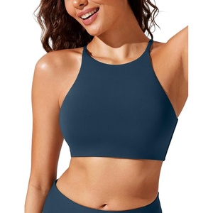CRZ YOGA High Neck Bikini Tops for Women – Padded Crisscross Tie Back Bathing Suit Swim Bra(Insignia Blue)