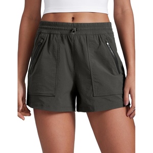 CRZ YOGA High Waisted Hiking Shorts for Women 3″ – Water Resistant Cargo for Athletic Travel Outdoor with Zip Pockets(Arbor Olive)