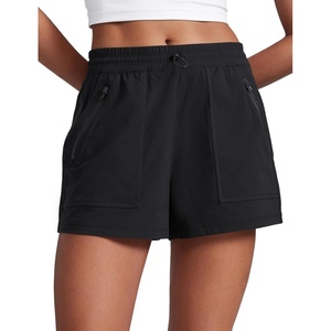 CRZ YOGA High Waisted Hiking Shorts for Women 3″ – Water Resistant Cargo for Athletic Travel Outdoor with Zip Pockets(Black)