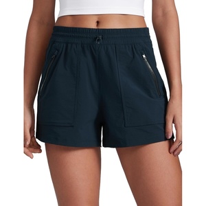CRZ YOGA High Waisted Hiking Shorts for Women 3″ – Water Resistant Cargo for Athletic Travel Outdoor with Zip Pockets(True Navy)