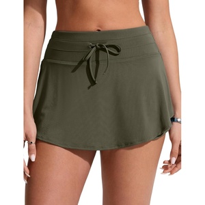 CRZ YOGA High Waisted Skirty Board Shorts for Women – Flowy Overlay Swim Skorts Bathing Suit Bottoms with Brief Liner(Dark Olive)