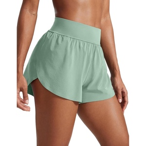 CRZ YOGA High Waisted Split Running Shorts for Women 3″ – Comfy Mesh Liner for Workout Athletic Gym Track Quick Dry(Green Palm Court)