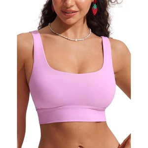 CRZ YOGA Scoop Neck Longline Bikini Tops for Women – Padded Wide Straps Modest Swimsuit Bathing Suit Sports Bra(Vita Pink)