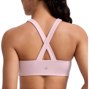 CRZ YOGA SculptAir Wide Straps Cross Back Sports Bras for Women – U Neck Medium Impact Wireless Padded Workout Top(Pink Haze)