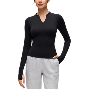 CRZ YOGA Softembrace Half Zip Long Sleeve Shirts for Women – Casual Going Out Tops Soft Quarter Zipper Tees with Thumb Holes(Black)