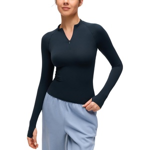 CRZ YOGA Softembrace Half Zip Long Sleeve Shirts for Women – Casual Going Out Tops Soft Quarter Zipper Tees with Thumb Holes(True Navy)