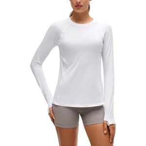 CRZ YOGA Sun Shirt Long Sleeve for Women UPF 50+ – Hiking Workout Tops Lightweight Quick Dry Rash Guard with Thumb Hole(White)