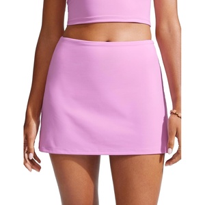 CRZ YOGA Womens High Waisted Swim Skirt A Line Swimsuit Skorts Side Slit Bathing Suit Bikini Bottoms with Built in Briefs(Vita Pink)