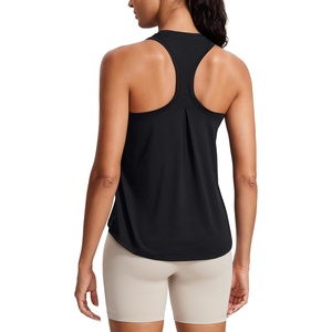 CRZ YOGA Womens Racerback Yoga Tank Tops High Crewneck Soft Casual Workout Sleeveless Flowy Shirts(Black)