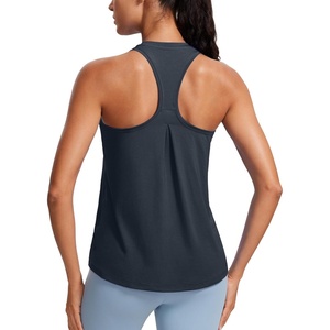 CRZ YOGA Womens Racerback Yoga Tank Tops High Crewneck Soft Casual Workout Sleeveless Flowy Shirts(True Navy)