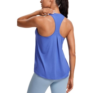 CRZ YOGA Womens Racerback Yoga Tank Tops High Crewneck Soft Casual Workout Sleeveless Flowy Shirts(Wild Indigo)