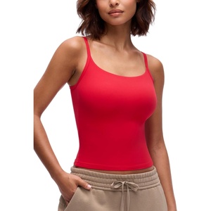 CRZ YOGA Softembrace Scoop Neck Cami Tank Top | Casual, Ultra Soft, Tight Fit, Waist Length, Double Lined, U Back, Adjustable Straps, Camisole Shirts for Women(Aurora Red)